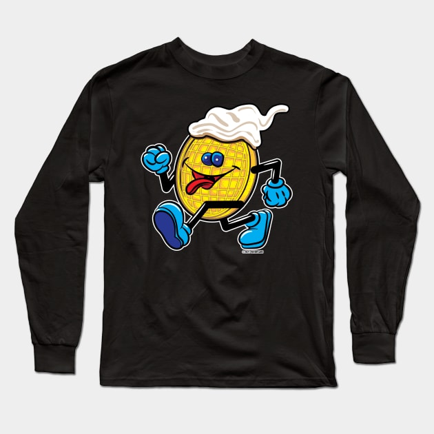 Happy Smiling Waffle Mascot strutting with Blueberries and whipped cream Long Sleeve T-Shirt by eShirtLabs